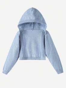 SHEIN Tween Girl Solid Hooded Crop Cardigan - Dusty Blue - View 1