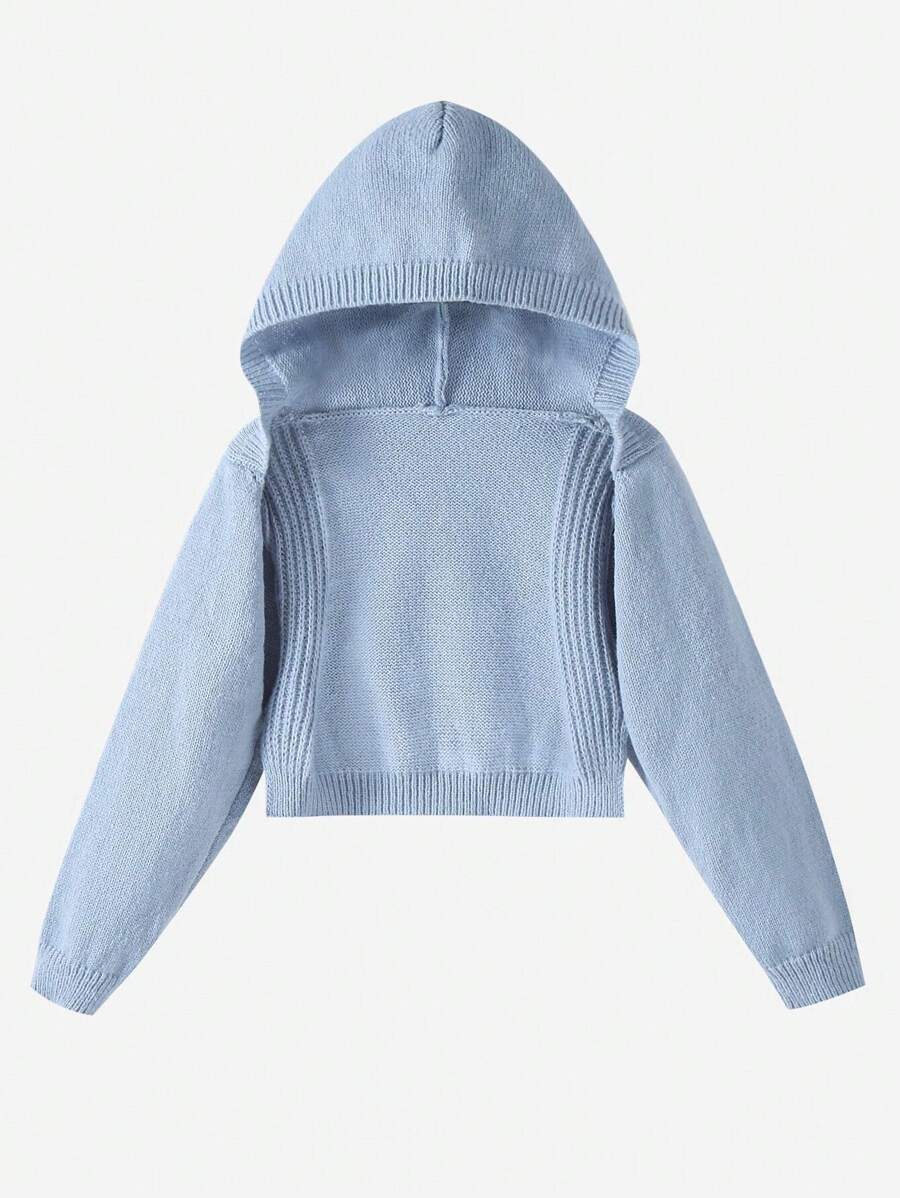 SHEIN Tween Girl Solid Hooded Crop Cardigan - Dusty Blue - View 1