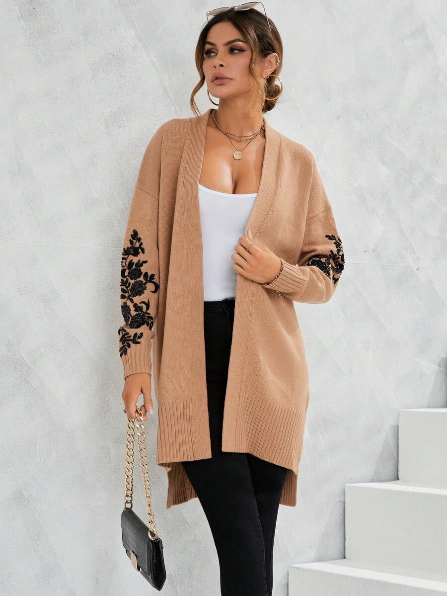 Áo Cardigan hở vai họa tiết hoa - Lạc đà - Xem 1