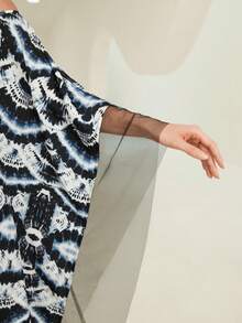 Al Najma Tie Dye Contrast Mesh Kaftan - Multicolor - View 4