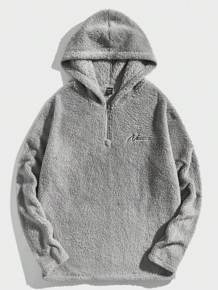 Manfinity BRENVOR Men's Front Zipper Long Sleeve Casual Hoodie With Embroidered Design, For Fall Winter - Grey - View 1