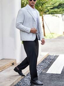 Calvornis Men Plus Single Breasted Blazer & Suit Pants - Black and White - View 3