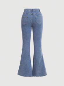 SHEIN MOD 水鑽細節牛仔喇叭褲 - 中等水洗藍 - 查看 2