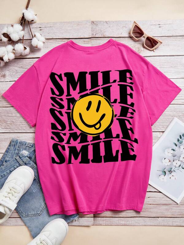 Teen Girl Cartoon & Letter Graphic Tee