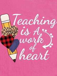 SHEIN LUNE 標語圖案T恤 - 玫紅色 - 查看 3