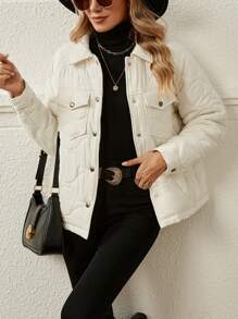 SHEIN LUNE 翻蓋口袋絎縫外套 - 杏色 - 查看 5