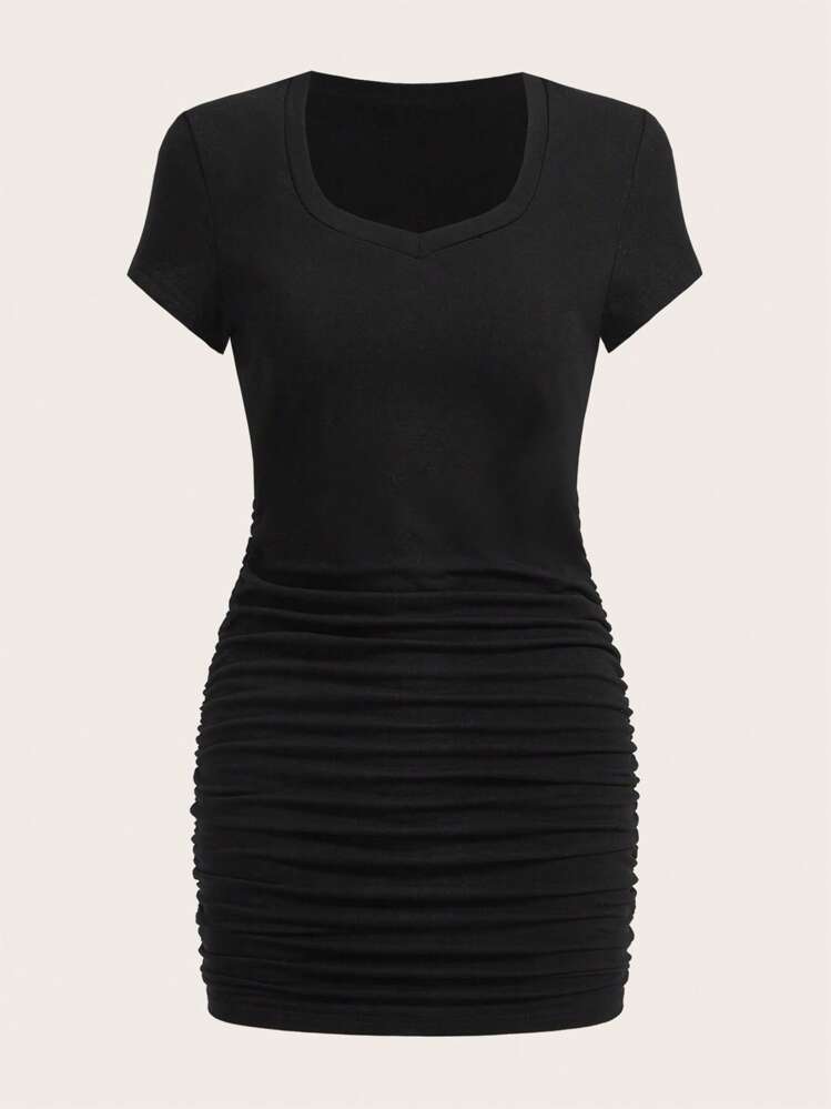 shein solid ruched bodycon dress EZwear Summer Black Dress,Business Casual Woman Colors_Spring2025 Ball Gown Macy's Blue Color:coral