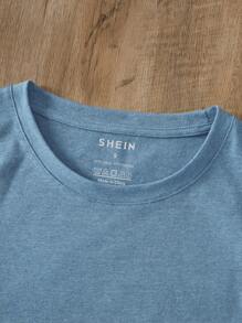 INAWLY Solid Round Neck Tee - Blue - View 3