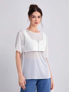 SHEINNeu 2 In 1 Zip Front Tee - White - View 4