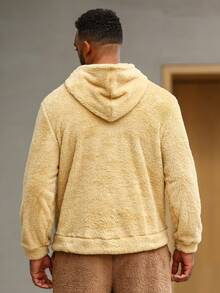 男士字母貼布袋鼠口袋抽繩毛絨帽衫 - 黃色 - 查看 2