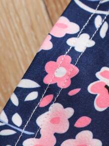 SHEIN 女小童字母和花卉印花T恤和短褲 - 玫紅色 - 查看 7