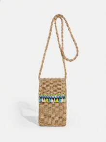 SHEIN VCAY 鏈條裝飾的手提包 - 卡其色 - 查看 1