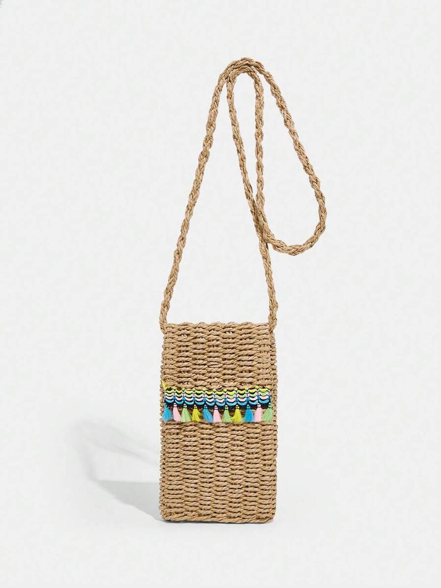 SHEIN VCAY 鏈條裝飾的手提包 - 卡其色 - 查看 1