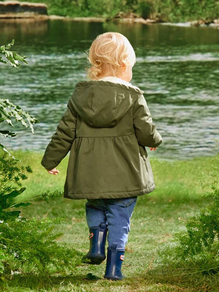 Baby GirlCasual Outdoor Thick Thermal Lined Loose Hooded Coat