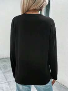 SHEIN LUNE Wine Glass Design Drop Shoulder T-shirt - Black - View 2