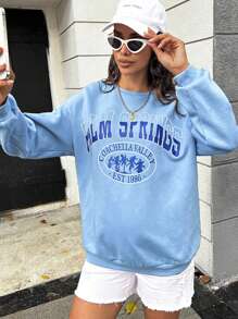 SHEIN Maternity Letter Graphic Drop Shoulder Sweatshirt - Blue - View 1