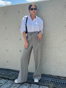 DAZY Solid Slant Pocket Wide Leg Pants - Grey - View 8