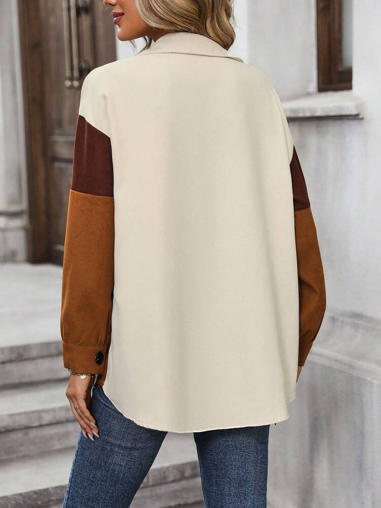 Colorblock Drop Shoulder Button Front Coat
