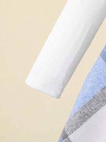 SHEIN Cô Gái Trẻ In kẻ sọc Viền Ruffle Váy 2 trong 1 & Mũ - Xanh và trắng - Xem 4