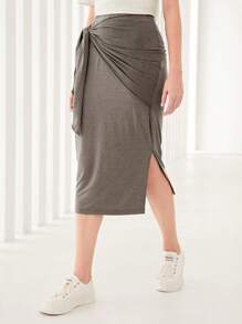 Mulvari Falda bajo con abertura unicolor con nudo lateral