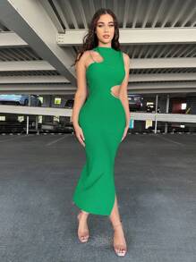 SHEIN SXY Cắt ra Tách đùi Váy bodycon - màu xanh lá - Xem 1