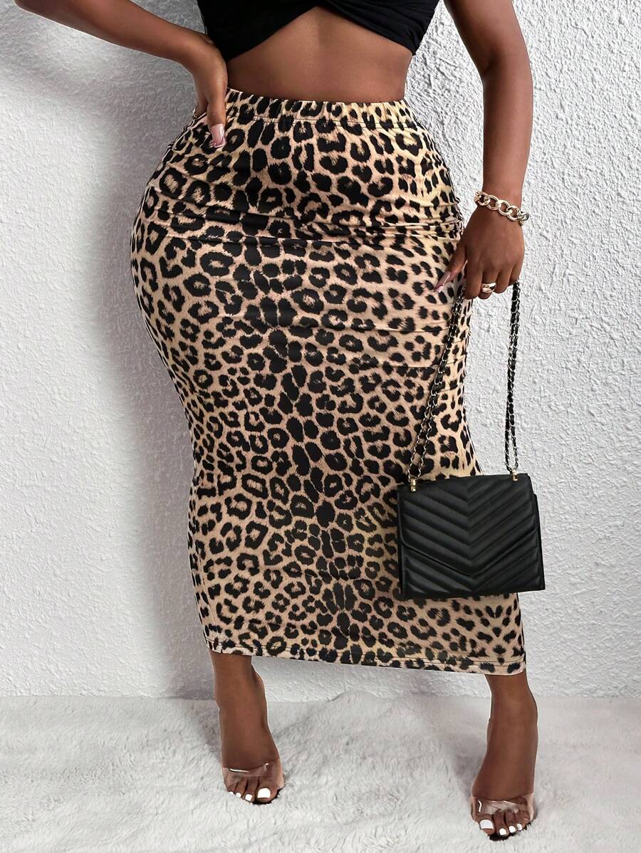 Slaydiva Leopard Print Pencil Skirt - Multicolor - View 1
