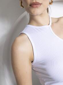 SHE(IN) BRASIL Chất rắn Cổ không đối xứng Top Cây trồng - trắng - Xem 4