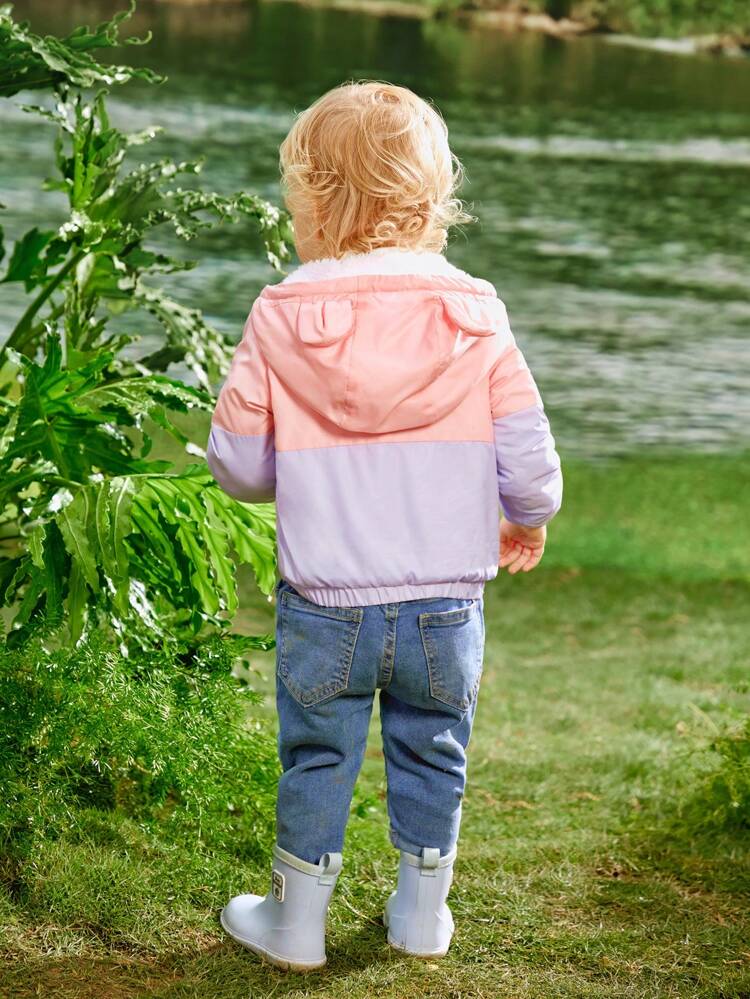 Baby GirlOutdoor Casual Color Block Loose Hooded Jacket