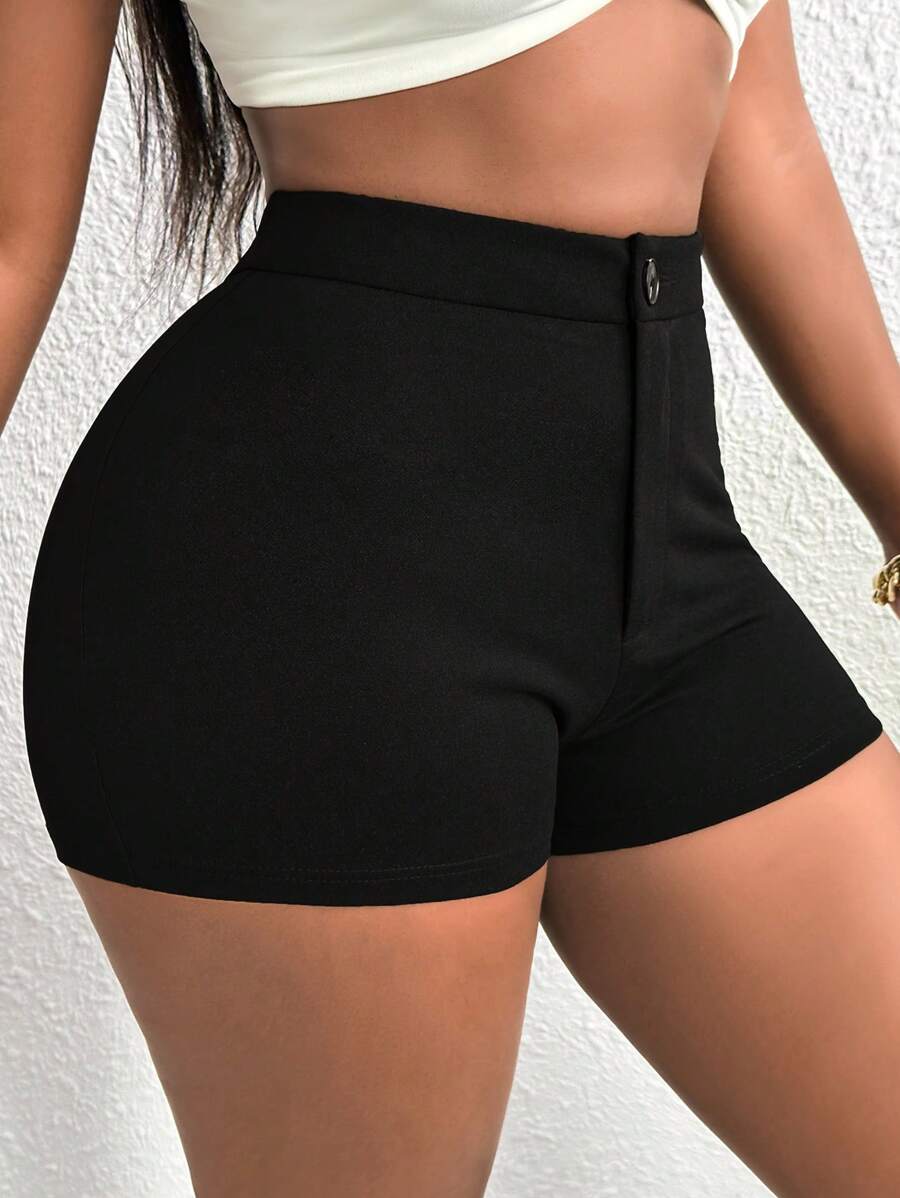 Slaydiva Solid Zip Fly Shorts - Black - View 1