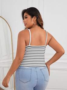 SHEIN Essnce Plus Striped Twist Front Cami Top - Black and White - View 2