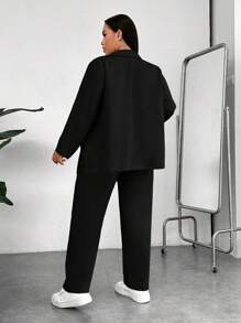 SHEIN EZwear Plus Lapel Neck Single Button Blazer & Pants