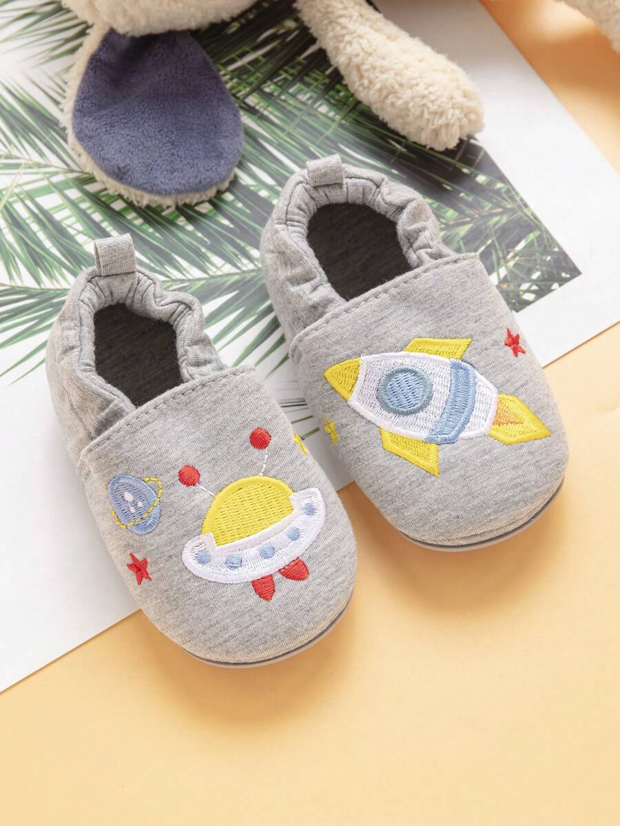Zapatos de caminar para bebés de 0 a 3 años con bordado de dibujos animados, de estilo slip-on - Gris - Ver 1