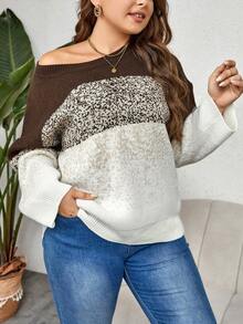 Plus Color Block Drop Shoulder Sweater - Multicolor - View 4