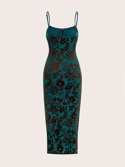 Vestido de tirantes con estampado floral de muslo con abertura