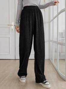 DAZY Chất rắn Eo đàn hồi Quần chân thẳng - màu đen - Xem 5