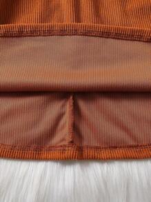 SHEIN Young Girl Contrast Collar Puff Sleeve Belted Dress - Rust Brown - View 3
