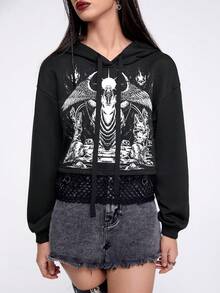 IamYouth 骷髅頭圖案落肩袖抽繩連帽衫 - 黑色 - 查看 5