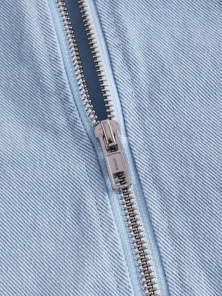 Zip Up Raw Trim Pocket Patched Shirt Dress
