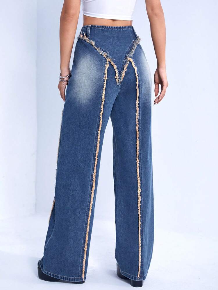 Raw Trim Wide Leg Jeans