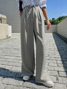DAZY Solid Slant Pocket Wide Leg Pants - Grey - View 7