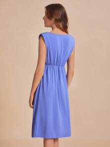 SHEIN Belle Solid Tie Front Dress - Blue - View 2