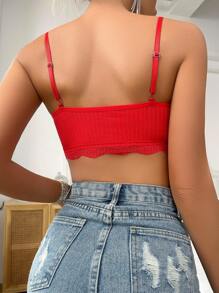 Contrast Lace Scallop Trim Bralette Lingerie - Red - View 2