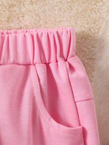 SHEIN Young Girl Cartoon Graphic 3D Ear Design Sweatshirt & Sweatpants - Pink - View 5