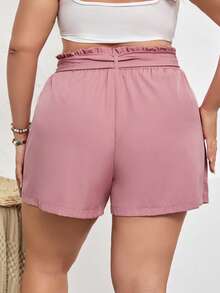 SHEIN VCAY 大碼紙袋腰附腰帶短褲 - 藕粉色 - 查看 2