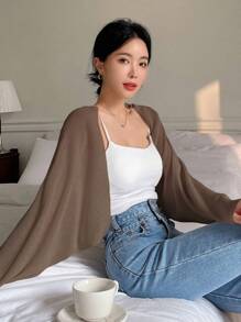 DAZY Batwing Sleeve Casual Design Cardigan - Coffee Brown - View 1