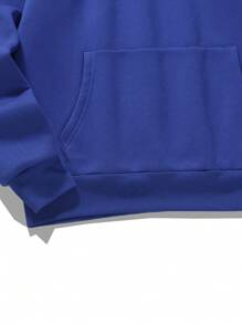 ROMWE MEN Anime 男士日文字母圖案袋鼠口袋保暖連帽衫 - 寶藍色 - 查看 4