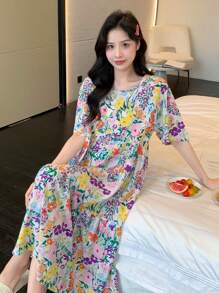 DAZY Allover Floral Print Nightdress Pajama, Moo Moo - Multicolor - View 5