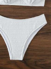 邊緣帶有扇貝形狀的推桿式比基尼套裝 - 白色 - 查看 5