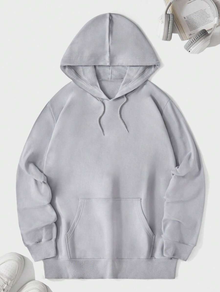 EURMUSE Men Kangaroo Pocket Drawstring Hoodie - Light Grey - View 1