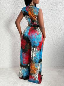 Slaydiva Floral Print Wide Leg Tank Jumpsuit - Multicolor - View 2